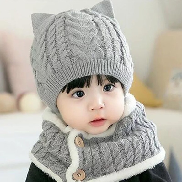 Other - Baby/Toddler Gray Hat with Ears Ring Scarf